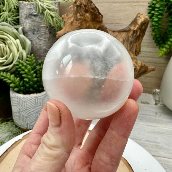 Polished White Selenite Crystal Sphere Meditation Home Decor 2.3 inch Diameter - Picture 5 of 7
